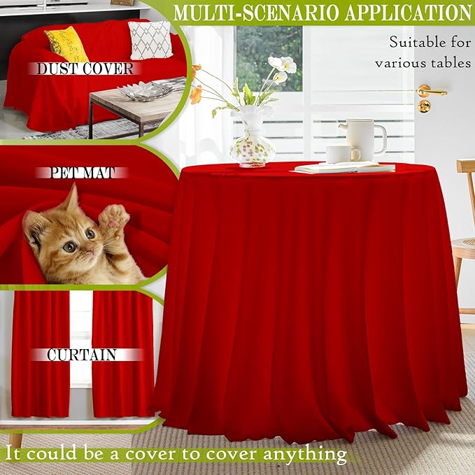 BYDOLL Table Cloth 70 Inch Round Tablecloth Fits Max60 Inch Diameter Table Top,Red Polyester Washable Wrinkle-Free Spillproof Tablecloth for Party Patio Cover