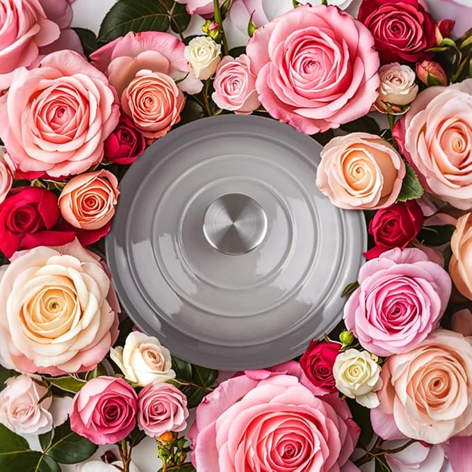 6 Quart Dutch Oven Enameled Cast Iron with Lid - Big Dual Handles - Oven Safe up to 500째F - Classic Round Pot for Versatile Cooking (Light Gray, 6 QT)