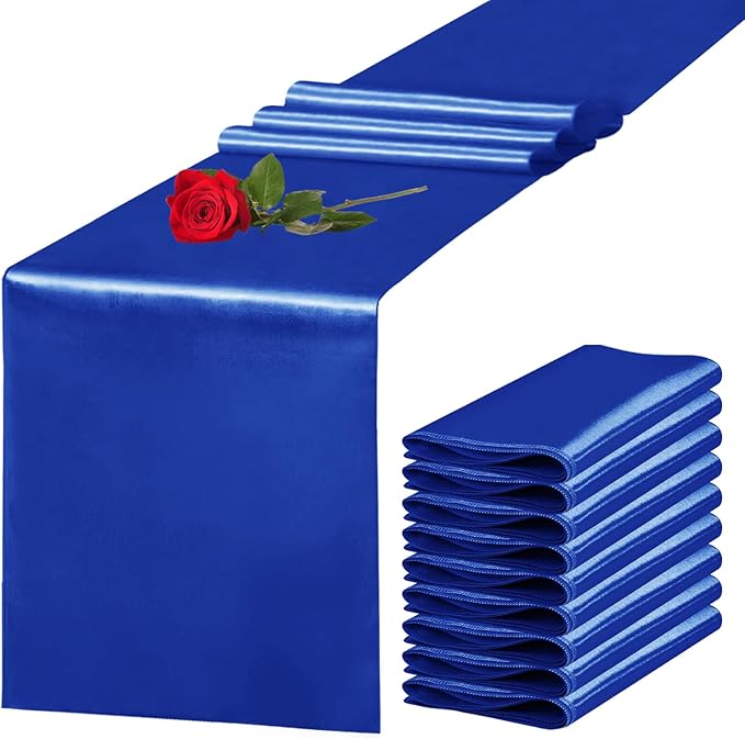 Yblut 10 Pack Satin Table Runner 12 x 108 Inch Long Royal Blue Silk Table Runner for Wedding Party Banquet Birthday Decoration