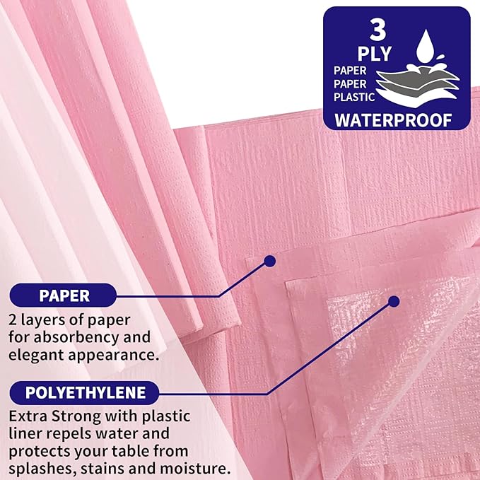 Dozobeede [6 Pack] Pink Square Tablecloths 54x54 Inch, Disposable Paper Table Cloth for Square and Round Tables, Waterproof 3-Ply Paper & Platic Table Cover for Party Valentine's Day Wedding