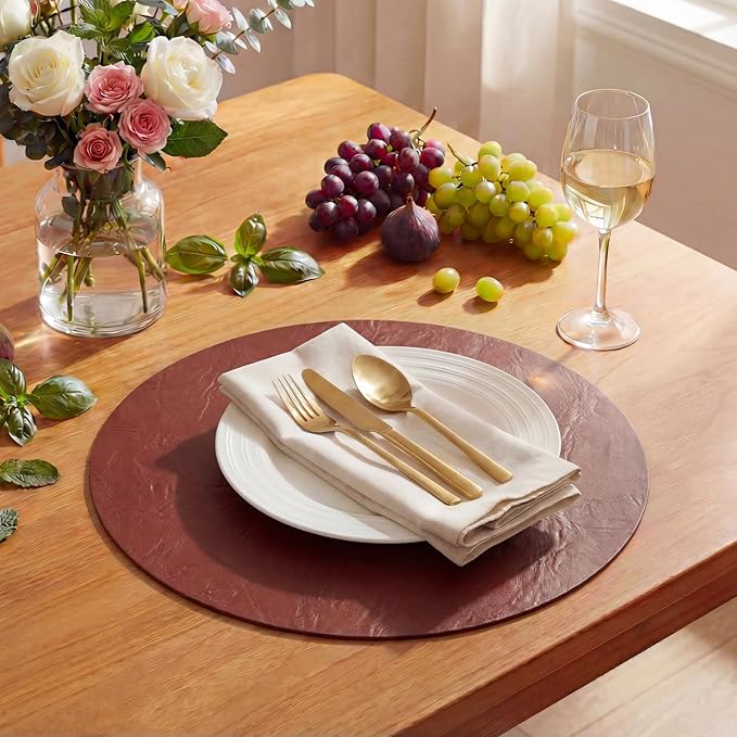 Artoid Mode Red Faux Leather Placemats Set of 4, 15 Inch Waterproof Wipeable Heat Resistant Place Mats, Reversible Table Mats for Christmas Kitchen Dining Decor