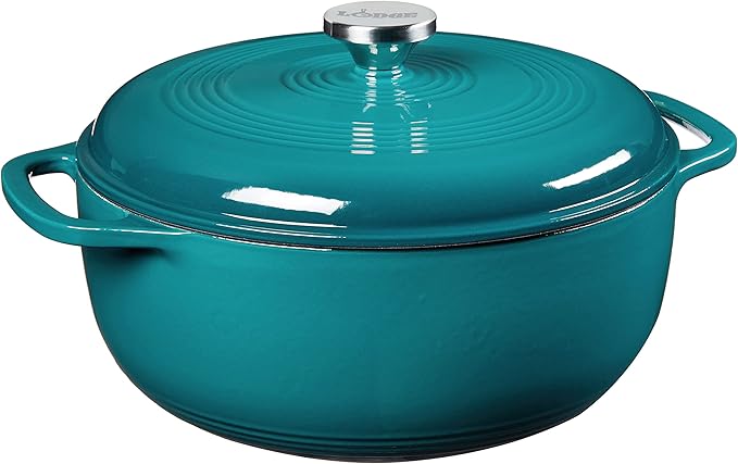 Lodge 6 Quart Enameled Cast Iron Dutch Oven with Lid ??Dual Handles ??Oven Safe up to 500째 F or on Stovetop - Use to Marinate, Cook, Bake, Refrigerate and Serve ??Lagoon