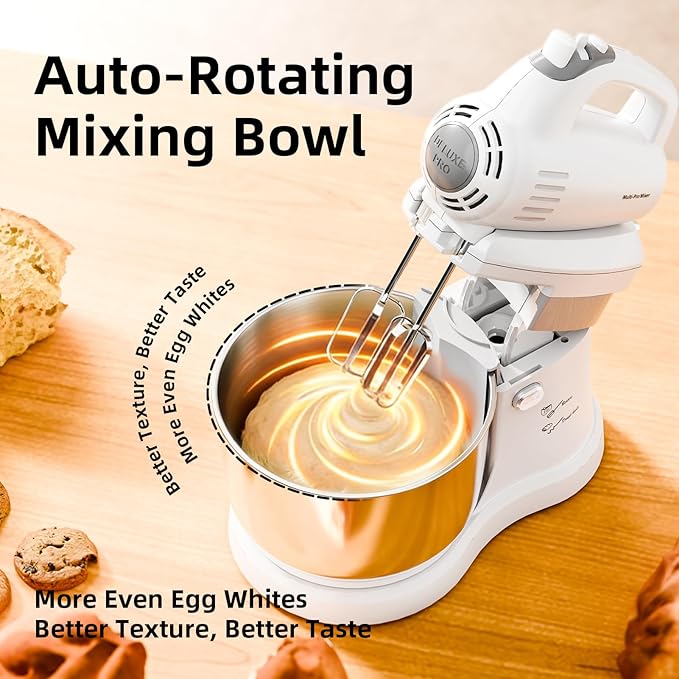 Stand Mixer Hand Mixer Electric Kitchen - 3.2 QT Auto-Rotating Bowl & Beater Small Standing Mixer, 5-Speed Tilt-Head Household Mixer with Beaters& Dough Hooks for Baking, White