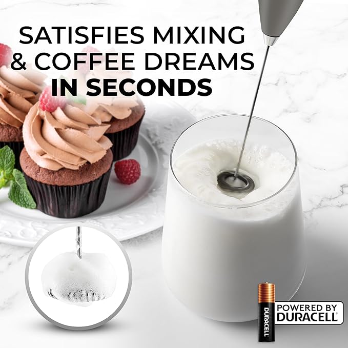 Zulay Kitchen Milk Frother Handheld Electric Whisk with AA Duracell Batteries ??Durable Drink Mixer for Coffee, Lattes, Cappuccinos & More - Charcoal