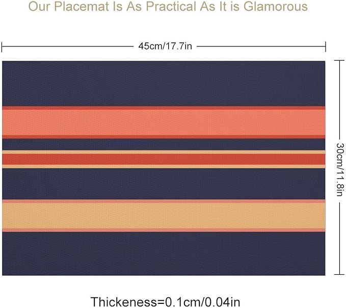 Modern Navy Coral Mango Orange Mustard Yellow Placemat, Set of 4 Heat Resistant PVC Place Mats for Kitchen Table