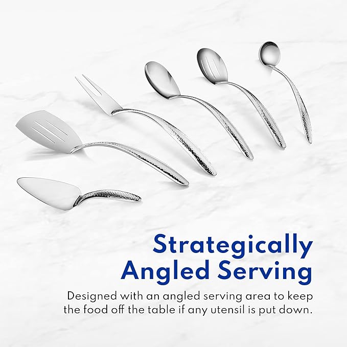 New Star Foodservice Mars Collection, Stainless Steel, 18/8 Hammered Hollow Handle Slotted Serving Spoon, 13-Inch, 4.8 Ounces