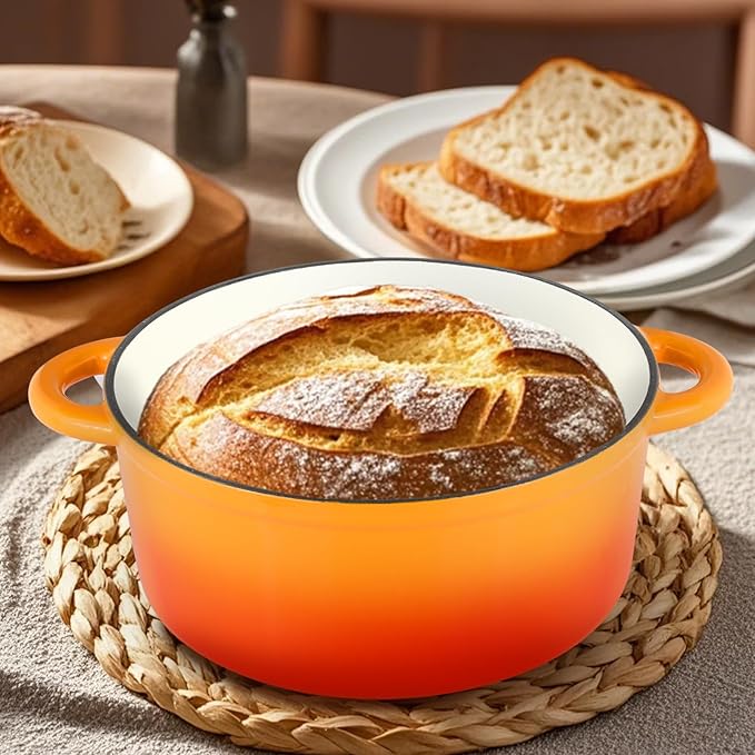 6 Quart Enameled Cast Iron Dutch Oven Pot with Lid, Oven Safe up to 500째F or on Stovetop, Non-stick Dutch Oven for Bread Baking, Cooking, Dual Handles Cookware, Orange