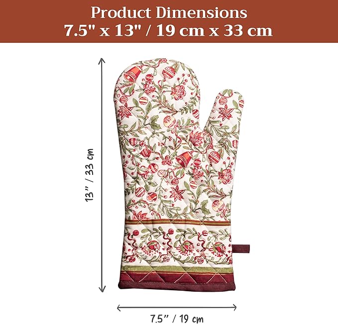 Maison d' Hermine Oven Gloves 100% Cotton Oven Mitt 7" x 13" with Loop Heat Resistant Cooking Gloves for Thanksgiving Christmas Decorations Baking Handling Hot Pans (Pack of 1, Reveillon Au Jardin)