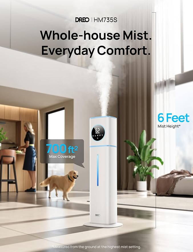 Dreo 11L Smart Humidifier Large Room 700 ft짼, 100H Cool Mist Air Humidifiers for Bedroom, Top-Fill Self-Cleaning Tank, 26dB, Auto Mode, Aroma Box, RGB Light, Remote & APP Control, Baby, Plant, Blue