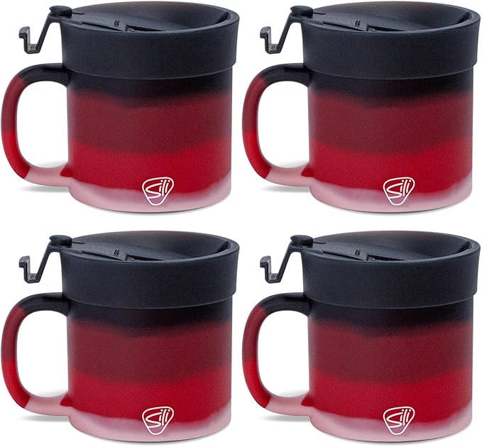 Silipint 16oz Silicone Coffee Mug Tumbler Flip Lid Unbreakable Dishwasher Safe Microwave Oven & Freezer Compatible ??Non-Toxic Reusable Cup for Hot Coffee Tea or Drinks Pack of 4 Volcano