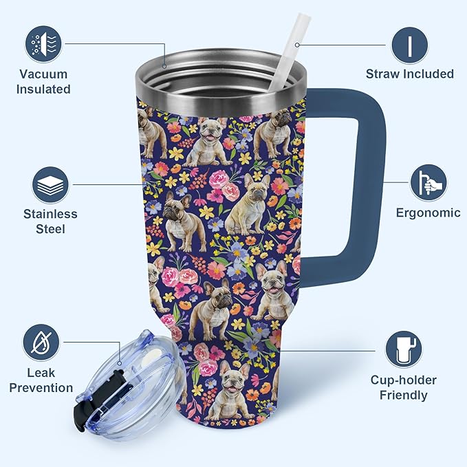 Yogusut Rottweiler Gifts for Women, 40oz Stainless Steel Insulated Tumbler Travel Mug Cup with Handle Straw, Gifts for Dog Mom Dog Lover