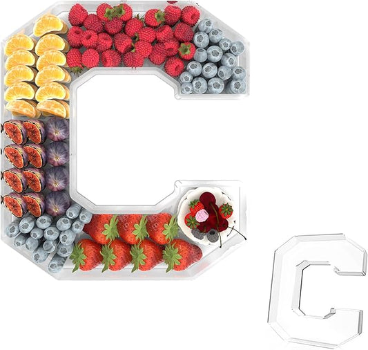 11" Acrylic Letter Charcuterie Tray, Charcuterie Letters Fillable Box for Food, Reusable Serving Cake Candy Dish Display Tray for Birthday Anniversary Party Decoration (Letter C)