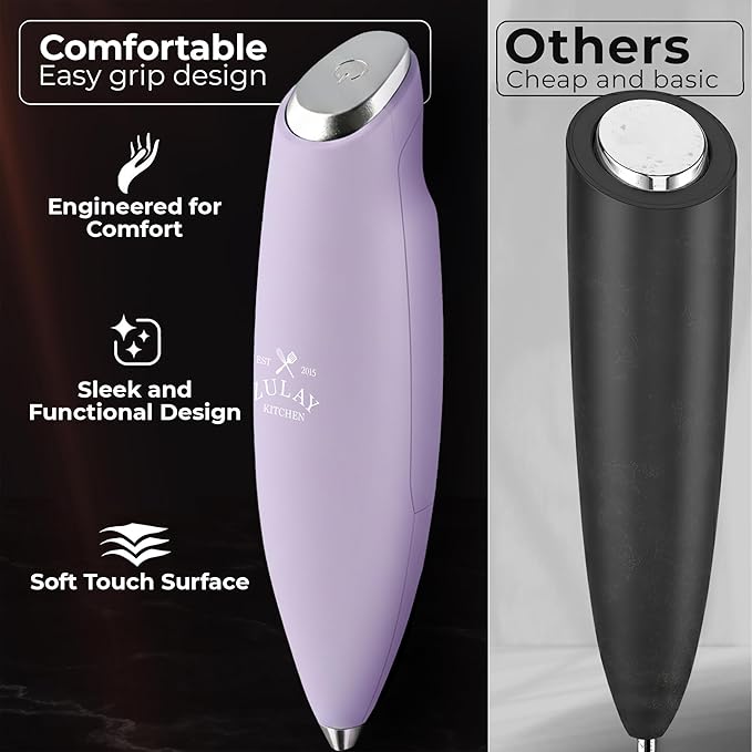 Zulay Kitchen Patented Tornado Triple Whisk Milk Frother with 4 Duracell Batteries ??Handheld Foam Maker for Coffee, Lattes, Matcha & Hot Chocolate ??Rich, Creamy Froth in Seconds