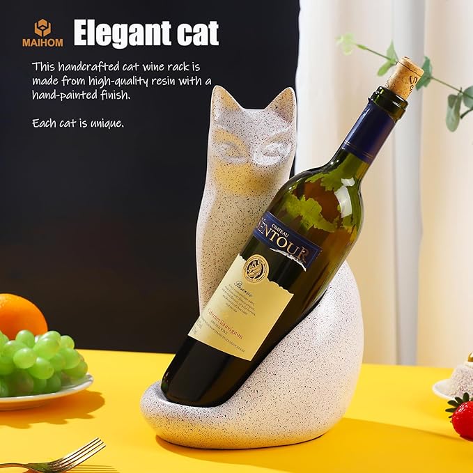 Wine Bottle Holder Organizer for Cabinet, Cat Wine Rack for Tabletop, Countertop, Bar, and Home Decor, Wine Lovers Gifts for Women Men, White Wine Rack