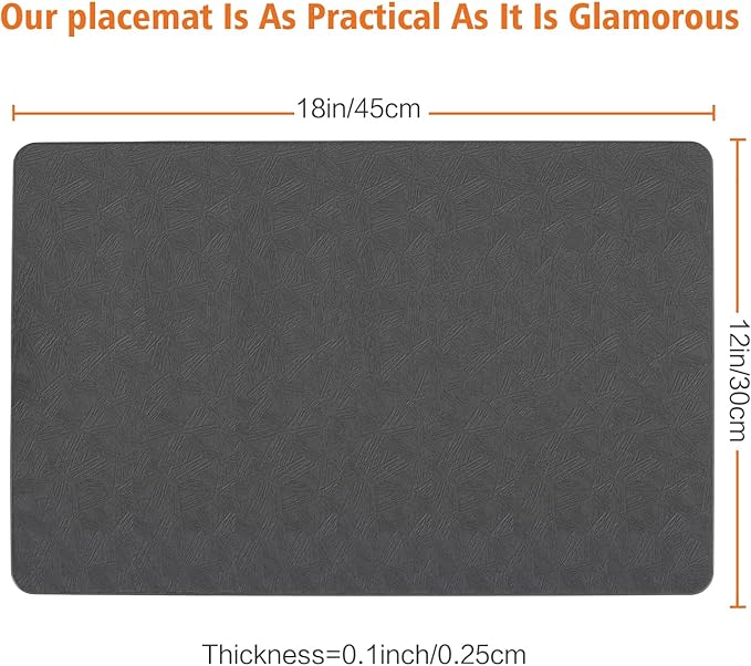 Bxzandya Vinyl Placemats Set of 4 Heat Resistant Easy Clean Non-Slip Place Mats for Dining Table Faux Leather Waterproof Stain Resistant Wipeable Washable PVC Table Mats(4, Gray)