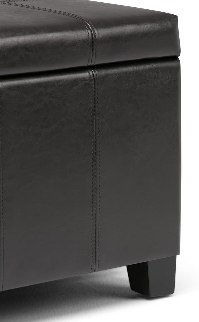 SIMPLIHOME Dover Storage Ottoman Bench - 36 inch Wide Upholstered Vegan Leather Rectangular Lift-Top Ottoman in Tanners Brown, Contemporary Bench for Living Room with Safety Hinges