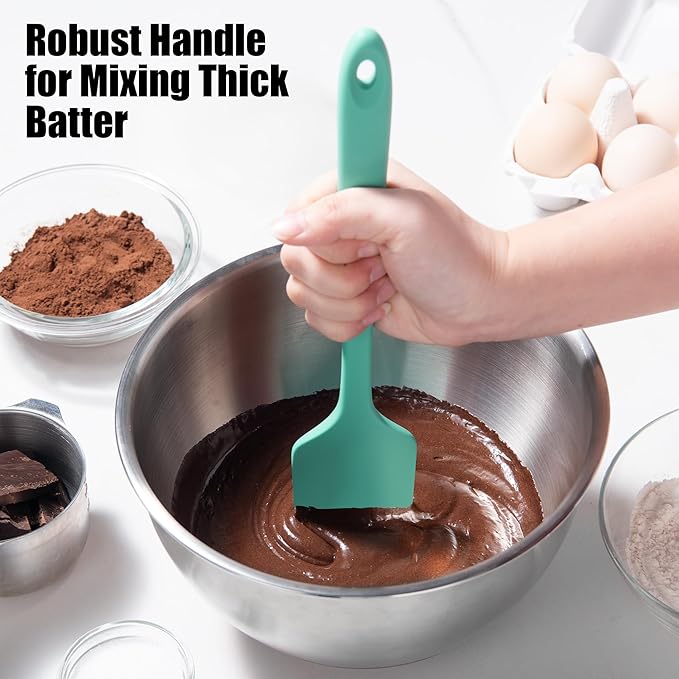 2-Piece Silicone Scraper & Spoon Spatulas: Doosu 600째F Heat Resistant Food Grade BPA Free Rubber Baking Flat Spatula Kitchen Cooking Spoonula for Mixing Scraping Folding Stirring Serving (Aqua Sky)