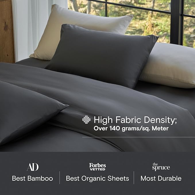 DOZ Sheet Set, 100% Viscose derived from Bamboo, Organically Grown, Buttery Soft, Cooling Sheets, High GSM, Deep Pockets - 4 Piece - 2 Pillowcases 1 Fitted 1 Top Sheet (Storm, Queen)