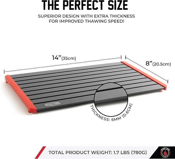 BLAZIN' THAW Defrosting Tray for Frozen Meat | 14??Large-Size | Aluminium Plate for Thawing Frozen Food | Natural Thawing Process | No Microwaves, No Cold/Warm Water Required |