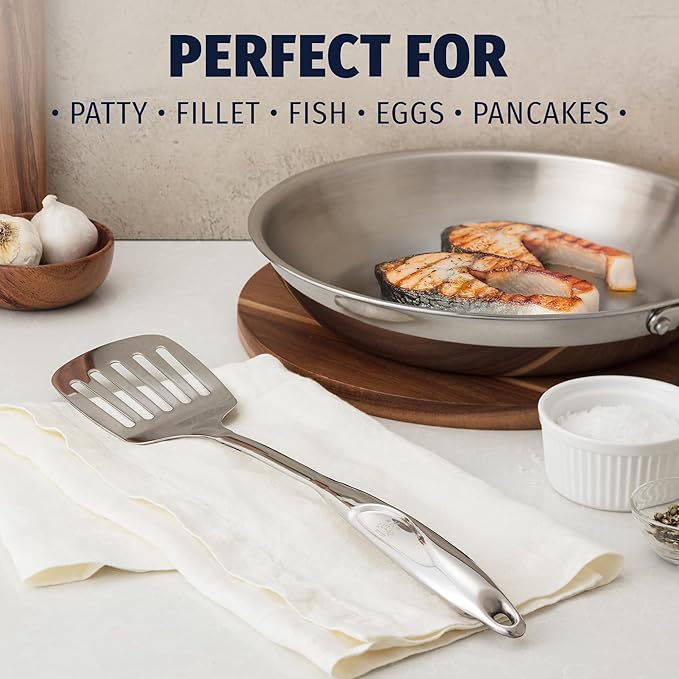 Zulay Kitchen Stainless Steel Slotted Turner - 14.8??Heat-Resistant Metal Spatula for Cooking, Frying & Grilling - Durable, Rust-Proof & Dishwasher Safe Kitchen Utensil for Everyday Use
