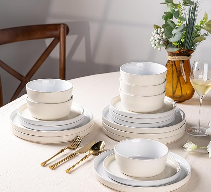 AmorArc Ceramic Dinnerware Set | Stoneware Plates and Bowls | Scratch Resistant,Dishwasher & Microwave Safe Dishes Sets-Beige3