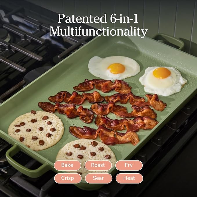 Our Place Griddle Pan | 11.8" (5 Qt) Nonstick Ceramic Griddle Pan for Stovetop & Oven | PFAS-Free, Oven-Safe up to 450째F, Easy-Grip Handles | Sage