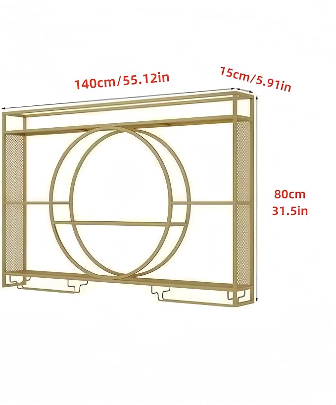 55 Inch Metal Wall Mounted Wine Rack, 3-Tier Bar Shelf with Glass Holder, Modern Large Capacity Liquor Bottle Display Shelf for Home Bar, Dining Room & Kitchen, Gold