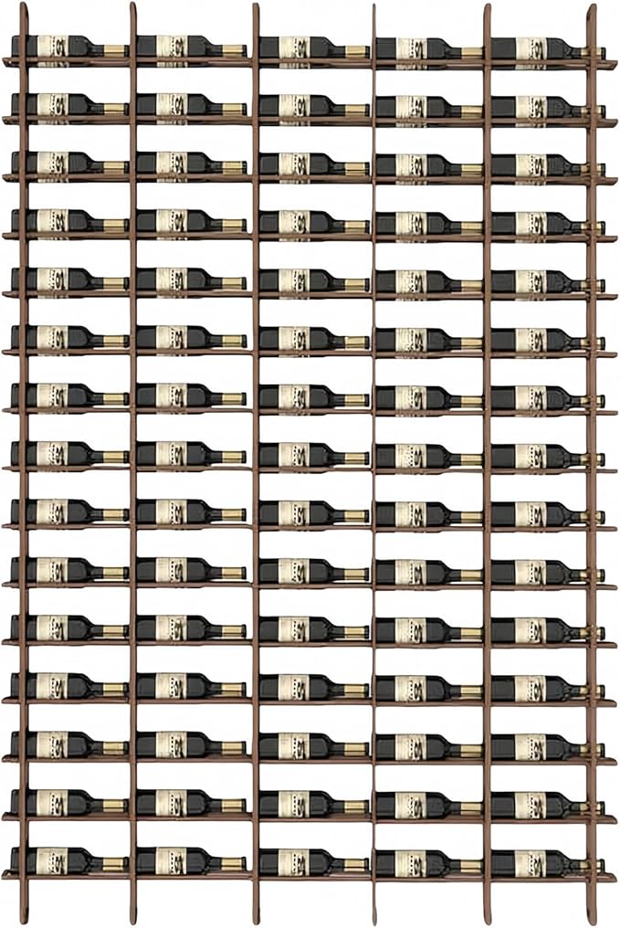 75-Bottle 5-Column Wall-Mounted Wine Rack, Brown Metal Wine Bottle Holder with Vertica Design, Space-Saving Wine Storage Shelf for Home Bar, Kitchen, Restaurant & Cellar(75 Bottles, 74.02" W)