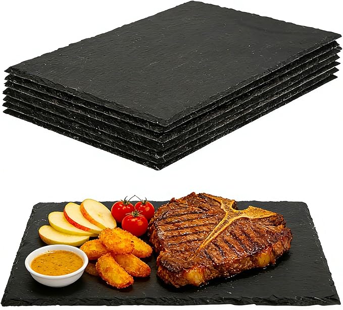 8PCS 12 inch*8 inch Cheese Boards Black Slate Charcuterie Boards,Slate for Laser Engraving Natural Food Contact Safe Stone,Suitable for Gourmet Platter of Meat, Fruit, Party, Appetizers