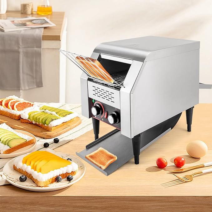 Heavy Duty Conveyor Toaster Oven Electric Bread Oven Industrial Toaster Commercial for Bun Bagel Bread Baked Food with 7 Speed and Front/Back Output Modes (150Slices/H)