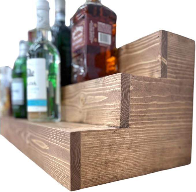 Handmade Tiered Display Shelving - Three Tier Bar Display - Bar Organizer - Liquor Bottle Display (36" with Back, Special Walnut)