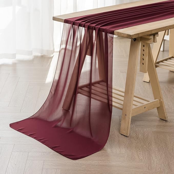 flohar 6Pack 9ft Christmas Chiffon Table Runner 14x108 Inch Sheer Romantic Table Runner for Wedding Birthday Party Bridal Shower Outdoor Decoration -Burgundy