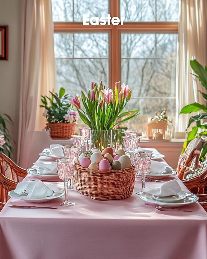 Pureegg Plastic Table Cloth Disposable 12 Pack, 54 x 108 Inch Table Cloths, Easter Party, Valentines, Mothers Day Decorations, Tablecloths, Rectangle, Pastel Plastic Cover, Leakproof & Sturdy, Pink