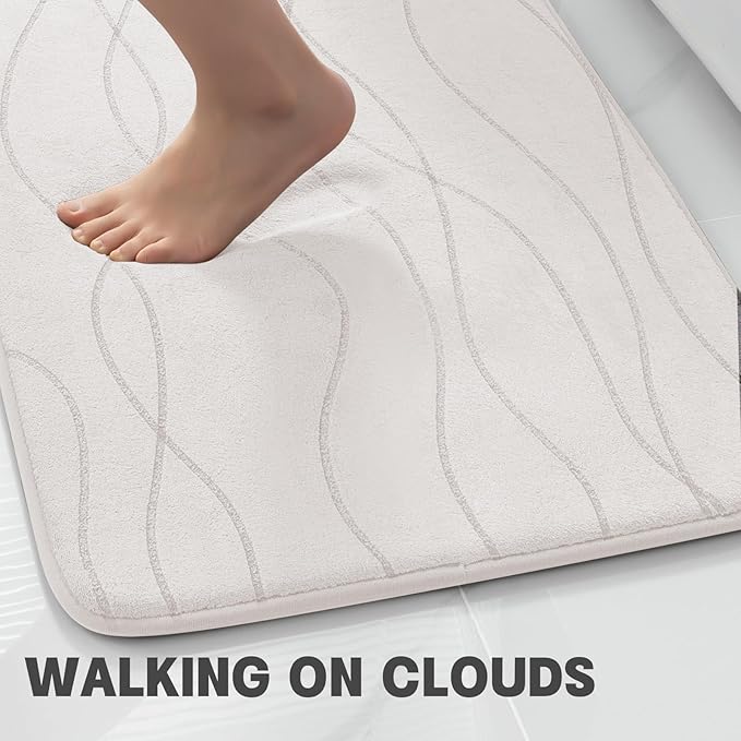 YIHOUSE Memory Foam Bathroom Rug Sets 2 Piece, Ultra Absorbent Bath Mat for Bathroom - Non-Slip Machine Washable & Dry Quickly, 2 Piece Bathroom Mat Set,White