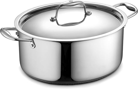 HexClad Hybrid Nonstick 6.5-Quart Oval Dutch Oven with Stainless Steel Lid, Stay-Cool Handles, Dishwasher-Friendly, Oven-Safe Up to 900째F, Induction Ready, Compatible with All Cooktops