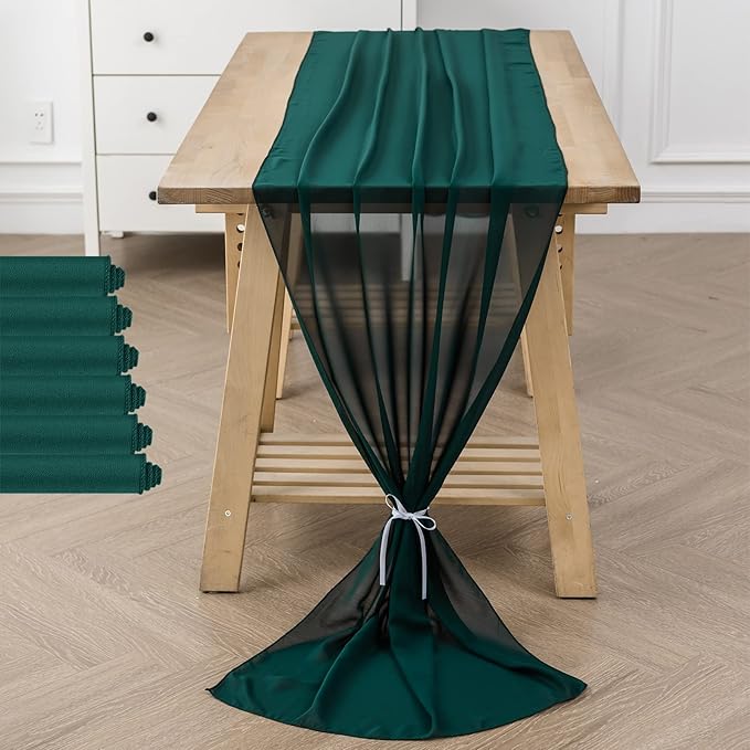 flohar 6Pack 9ft Christmas Chiffon Table Runner 14x108 Inch Sheer Romantic Table Runner for Wedding Birthday Party Bridal Shower Outdoor Decoration-Hunter