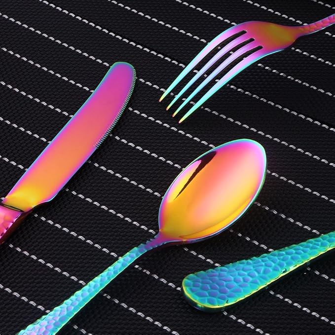 20-Piece Flatware Silverware Set, Bisda Rainbow Stainless Steel Cutlery Sets, Multipurpose Use for Home, Kitchen, Restaurant, Hotel Tableware Utensil Service for 4
