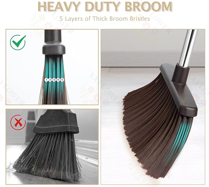 Broom and Dustpan Set with Long Handle, Heavy Dust Broom and Dustpan Combo for Home竊똊itchen, Office, Pet Hair(Beige)