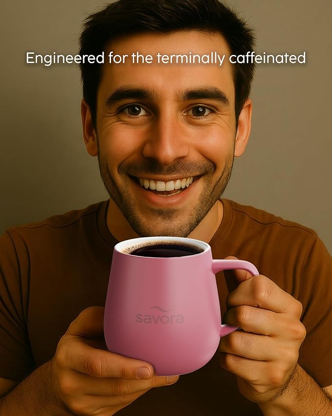 12oz Heated Coffee Mug | Barista?셲 Choice | Exclusive Wireless IntelliHeat Pad | Temperature Control Maintains 135째F | Hand-Crafted Ceramic Mug & Lid | Great for Tea Drinkers | Backed for Life - Pink