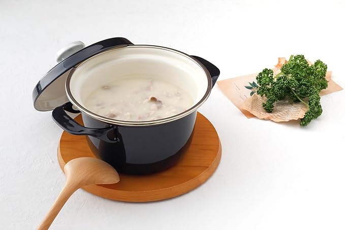 FUJIHORO JAPAN EX Series Cocotte EX-16C (Black), Enamel Kitchenware, PFAS-free, Japanese Design & Craftmanship