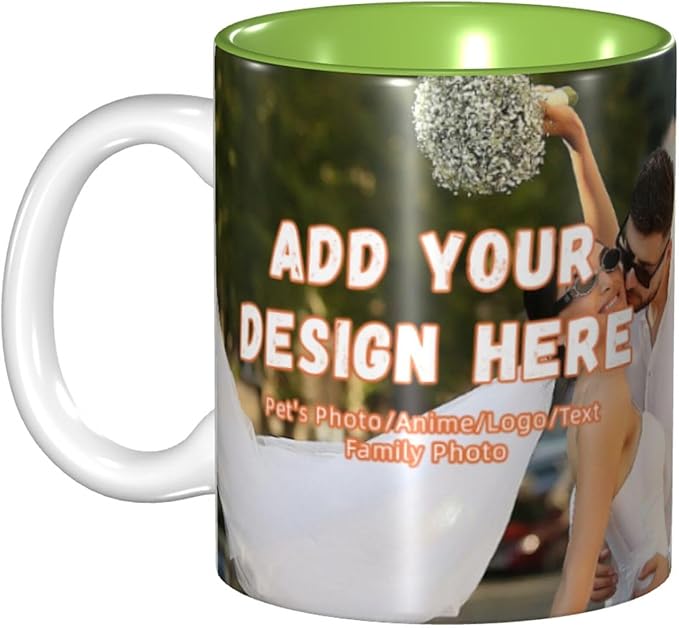 Custom Color Mugs with Partial or Full-Size Printing Customizable Photos and Text Coffee Mugs Creative Multicolor Designs Image (Full-Width, Green)