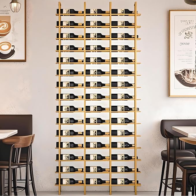 Wall Mounted Wine Rack, H 94.49inch, 16 Rows, Gold 48 Bottle Wine Cellar Racks, Metal Wine Bottle Holder for Home Bar, Wine Kitchen Storage (Gold, 3 Columns竊?8 Bottles竊?