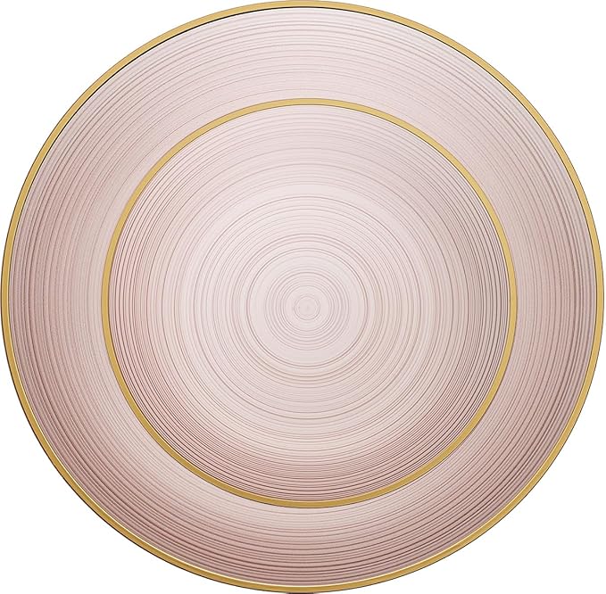 PLASTICPRO 128 Pieces Crystal Design Plastic Plates Combo Pack 64-7 inch and 64-10 inch Elegant Disposable Plates, Rose Color With Gold Rim