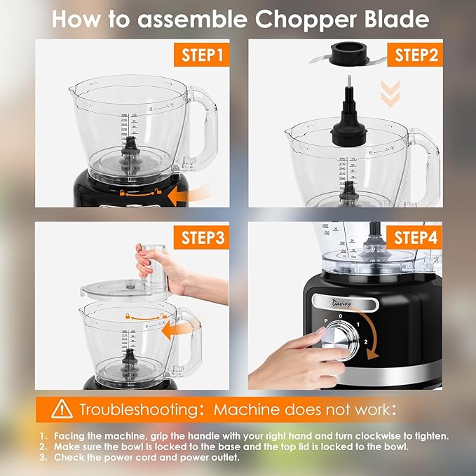 Davivy 16 Cup Food Processor & Blender Combo ??10-in-1 Multifunction 3.8L Processor with 6 Cup (50oz) Glass Blender, 2 Speeds + Pulse, Vegetable Chopper & Meat Grinder for Home Use, Black