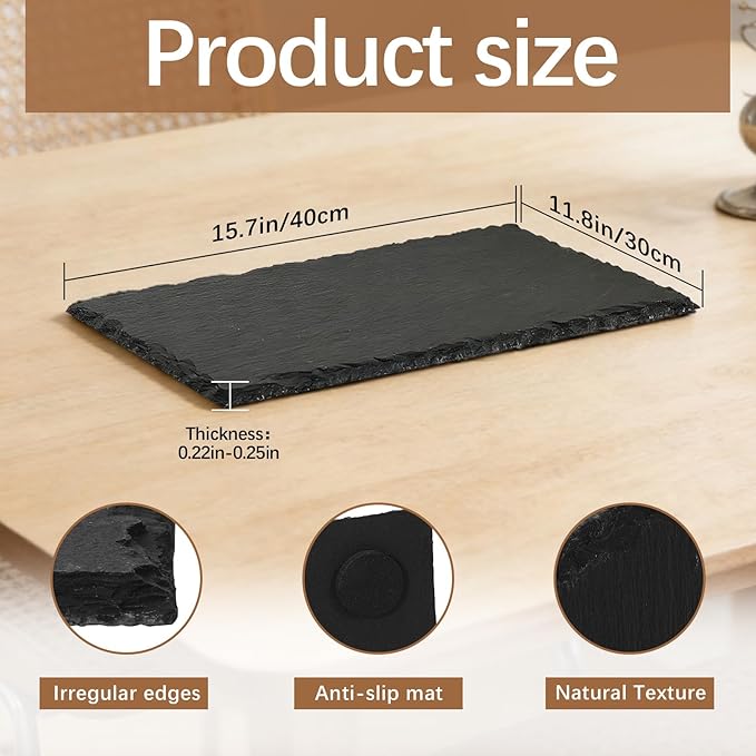 6PCS 9inch*6inch Slate Cheese Board Natural Sushi Placemat Stone Charcuterie Platter Food Contact Safe Stone Slate for Laser Engraving,Suitable for Party, Gift, Fruit, Meat, Wedding
