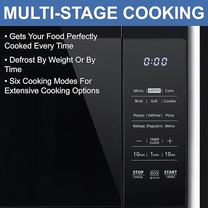 RecPro RV Kitchen Air Fryer & Convection Microwave with Trim Kit | 1.0 Cu. Ft. | 120V | 6 Cooking Modes (Black)