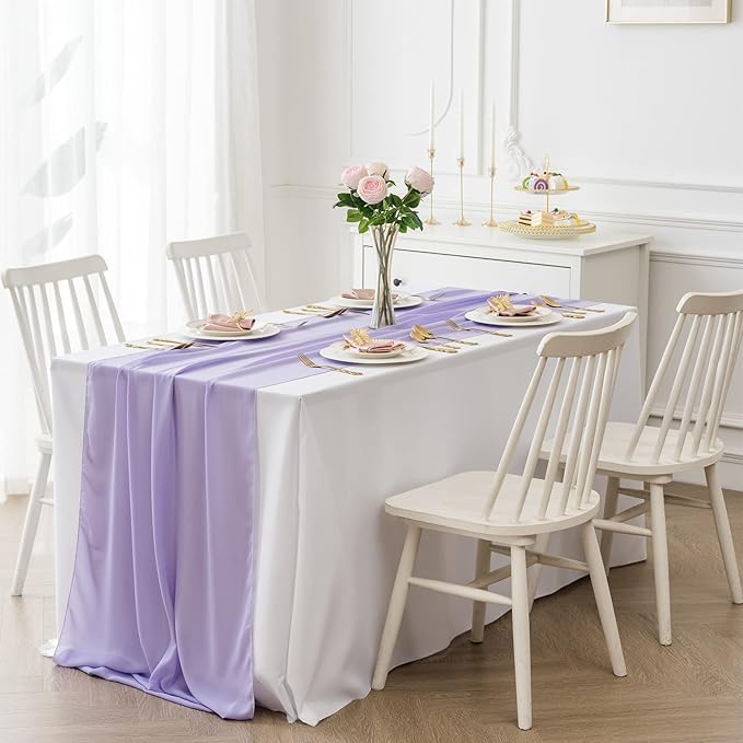 flohar 6Pack 9ft Chiffon Table Runner 14x108 Inch Sheer Romantic Table Runner for Wedding Birthday Party Bridal Shower Outdoor Decoration-Lavender