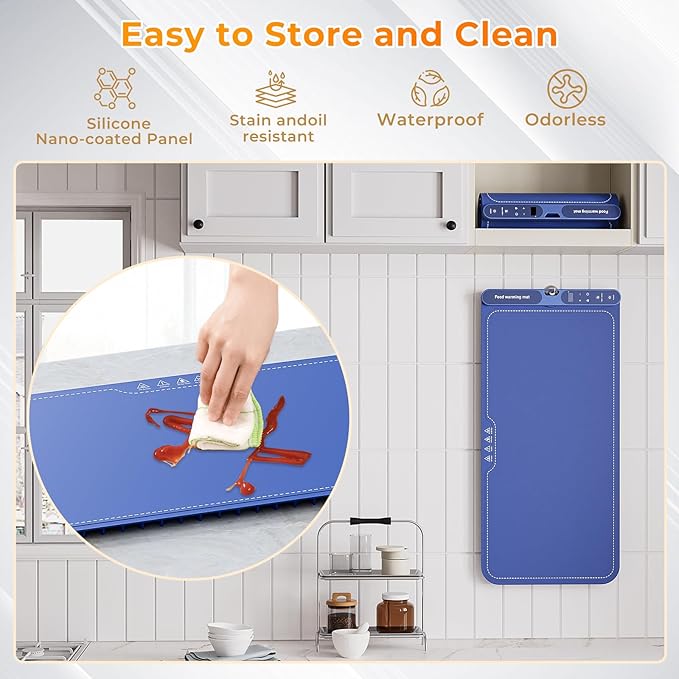 Warming Mat for Food Extra Large 32"x15", Electric Silicone Food Warmer Trays for Chafing Dishes & Buffet,Portable Countertop Food Warmers for Parties, 7-Level Temp 8-Hour Timer竊?Blue