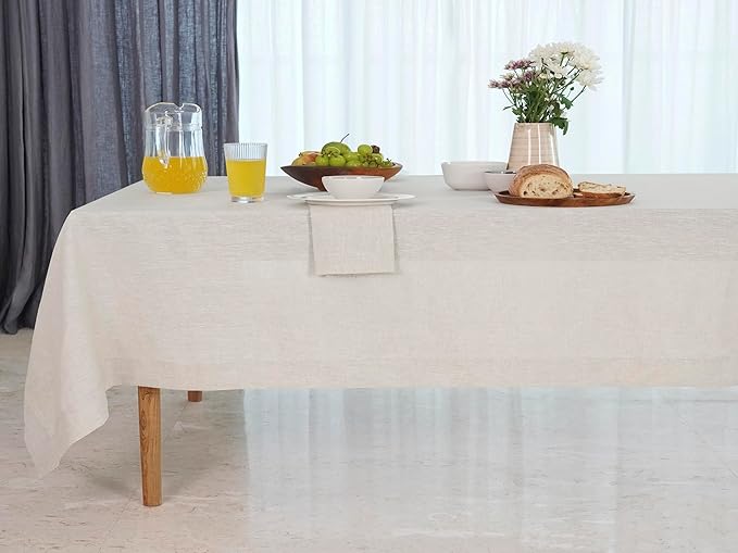D'Moksha Homes Light Natural Linen Tablecloth 60 x 84 Inch - 100% Pure Linen Table Cloth for Rectangle Tables - Machine Washable Cloth Tablecloth for Valentines, Spring, Easter
