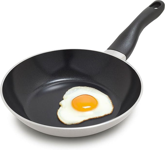 Deco 8??Nonstick Frying Pan Skillet, Made in Italy, Diamond Ceramic PFAS-Free, Dishwasher & Metal Utensil Safe, Durable Gloss Enamel Finish, Stay-Cool Handle, High Walls-Extra Room, Taupe
